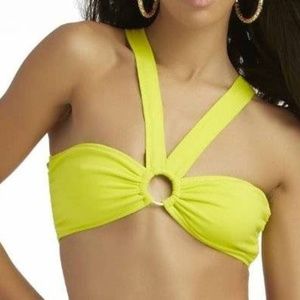 Womens Bralette Halter Top Nicki Minaj Yellow Large O-Ring Stretch Knit Crop Top